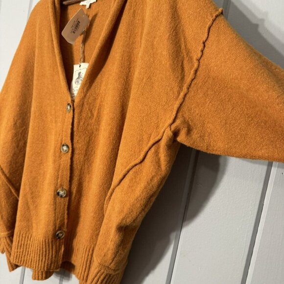 Easel Oversized Top it off Sweater Button Front Grampa Cardigan Ginger orange S - Picture 9 of 15